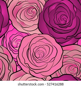 Seamless floral pattern. Motley roses with a band of flowers. Watercolor painting seamless pattern.