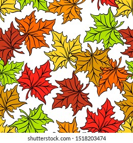 Seamless Floral Pattern of multi colored leaf. Hand-drawn illustration
