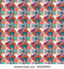Seamless floral pattern with multicolor flowers, watercolor effect. Vector flower illustration. Seamless pattern with multicolored floral motif.