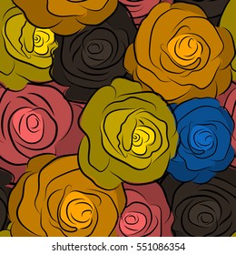 Seamless floral pattern with multicolor flowers,. Seamless pattern with multicolored floral motif. Vector flower illustration.