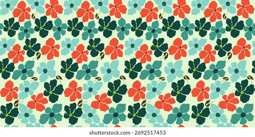 Seamless floral pattern with multicolored flowers for wallpaper and textile design. Seamless background, banner. Hand drawn exotic flowers.