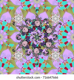 Seamless floral pattern with neutral, blue and green flowers, watercolor. Vector flower illustration. Seamless pattern with floral motif.