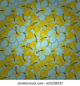 Seamless floral pattern with neutral and yellow hibiscus flowers, watercolor. Vector flower illustration. Seamless pattern with floral motif. Vector illustration.