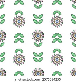 Seamless floral pattern in Nordic fairy tale style