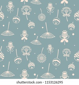 Seamless floral pattern om blue background.