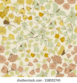 Seamless floral pattern on beige background 