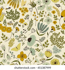 Seamless floral pattern on beige background 