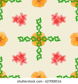 Seamless Floral Pattern on a beige background. Vector plumeria flowers seamless pattern.