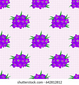 Seamless floral pattern on a beige background with motley primula flowers. Vector illustration.