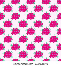 Seamless floral pattern on a beige background with motley primrose flowers. Vector illustration.