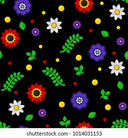 Seamless Floral Pattern on Black Background. Vector
