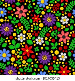 Seamless Floral Pattern on Black Background. Vector