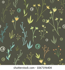 Seamless floral pattern on black background.