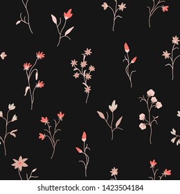 Seamless floral pattern on a black background. Vector