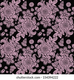 Seamless floral pattern on a black background