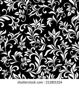 Seamless floral pattern on a black background