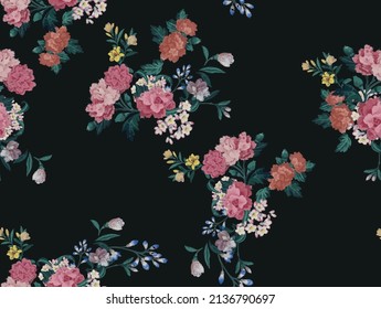  patrón floral sin fisuras sobre fondo negro