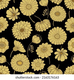 Seamless floral pattern on black background 