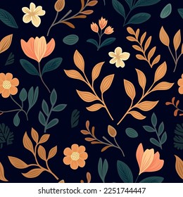 Nahtlose Blumenmuster auf schwarzem Hintergrund. Vektorgrafik