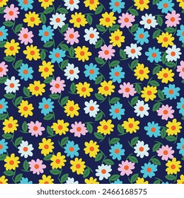 Seamless Floral Pattern on Black Background. Vector