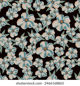 Seamless Floral Pattern on Black Background. Vector