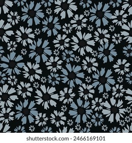 Seamless Floral Pattern on Black Background. Vector