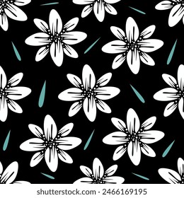 Patrón floral sin costura sobre fondo negro. Vector