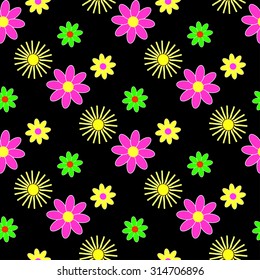 Seamless floral pattern on black background