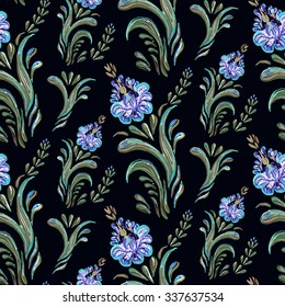 Seamless floral pattern  on  black  background. Vector illustration. Classic wallpaper seamless vintage flower pattern