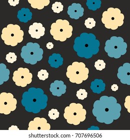 Seamless floral pattern on a black background. Vector seamless pattern. Blue, beige, white flowers on black background vector seamless pattern.
