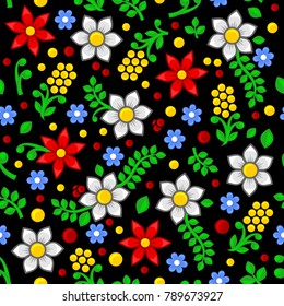 Seamless Floral Pattern on Black Background. Vector
