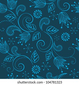 Seamless floral pattern on a blue background