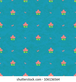 Seamless Floral Pattern on Blue Background. Flowers Arranges in Line