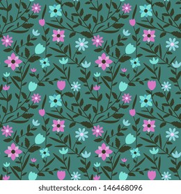 Seamless floral pattern on blue