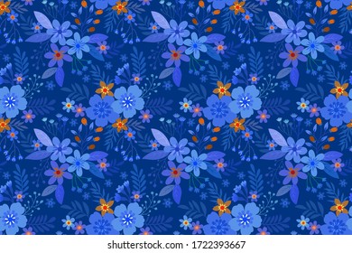 Diseño floral sin inconvenientes sobre papel tapiz azul monocromo de tela.