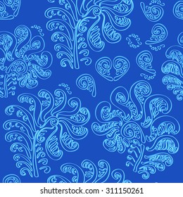 seamless floral pattern on blue background, vector