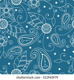 Seamless floral pattern on a blue background. Vector illustration