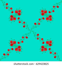 Seamless floral pattern on a blue background with motley poppy flowers. Vector illustration.
