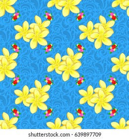 Seamless Floral Pattern on a blue background. Vector plumeria flowers seamless pattern.