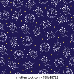 Seamless floral pattern on blue background. For design, holidays, banners, wallpaper