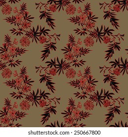 Seamless floral pattern on brown background vector illustration
