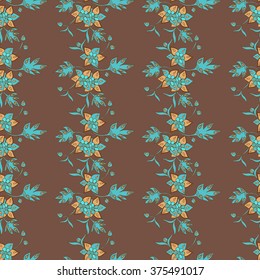Seamless floral pattern on brown background