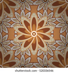 Seamless floral pattern on brown style. Vector illustration.