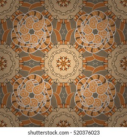 Seamless floral pattern on brown mandala style. Vector illustration.