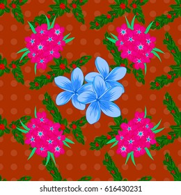 Seamless floral pattern on a brown background with motley forget-me-not flowers. Vector illustration.