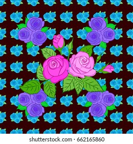 Seamless Floral Pattern on a brown background. Vector rose flowers and green leaves seamless pattern.