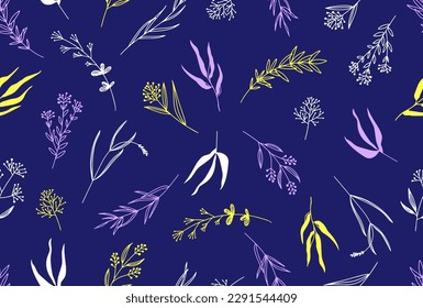 Seamless floral pattern on a dark background.