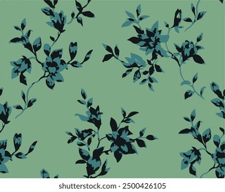 Seamless floral pattern on a dark background. Abstract composition of large wild rose flowers, leaves. Vector illustration.