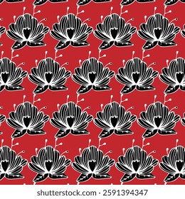 seamless floral pattern on dark red background
