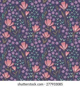 Seamless Floral Pattern on dark background, ornate vector seamless texture